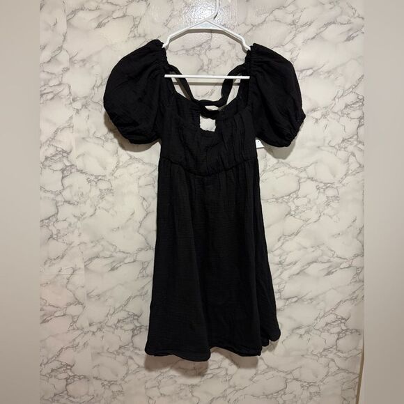Princess Polly Black Puff Sleeve Mini Sundress Size 2 - Picture 1 of 7